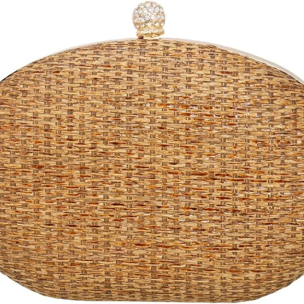Straw Clutch Purse for Women Handwoven Wicker Evening Bag Crossbody Party